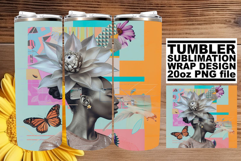 Black Woman Tumbler Wrap 20oz Artistic Abstract Sublimation Sublimation afrosvg 