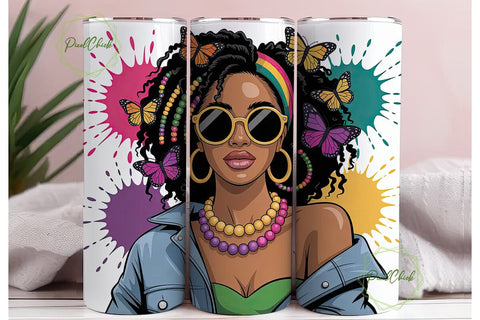 Black Woman with Butterflies Tumbler Sublimation PixelChick 