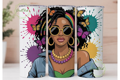 Black Woman with Butterflies Tumbler Sublimation PixelChick 