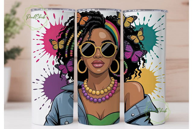 Black Woman with Butterflies Tumbler Sublimation PixelChick 
