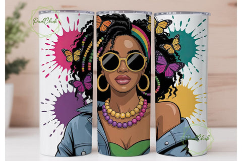 Black Woman with Butterflies Tumbler Sublimation PixelChick 
