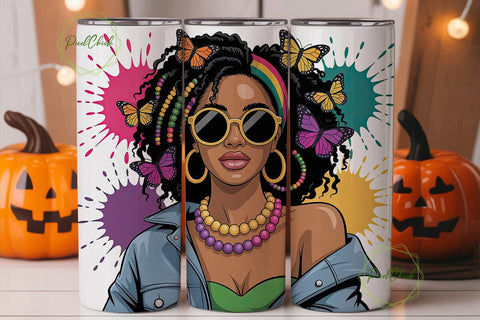 Black Woman with Butterflies Tumbler Sublimation PixelChick 
