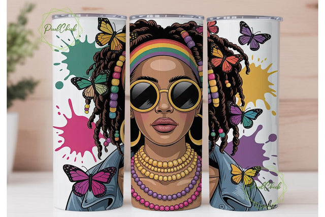 Black Woman with Butterflies Tumbler Sublimation PixelChick 