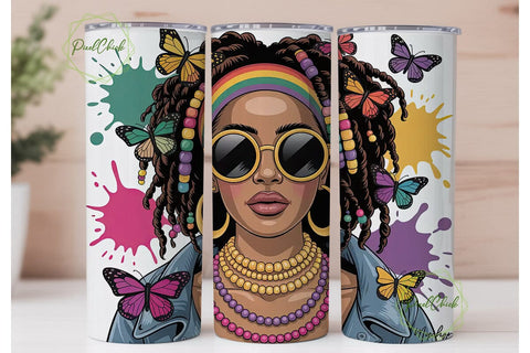 Black Woman with Butterflies Tumbler Sublimation PixelChick 