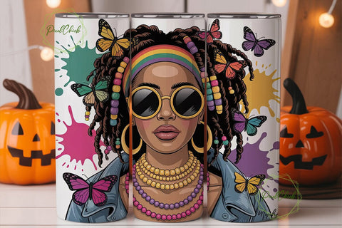 Black Woman with Butterflies Tumbler Sublimation PixelChick 