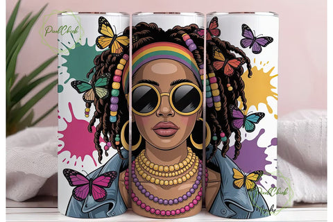 Black Woman with Butterflies Tumbler Sublimation PixelChick 