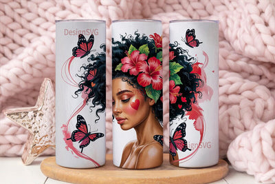 Black Woman with Red Hibiscus Tumbler Sublimation DesignSVG 