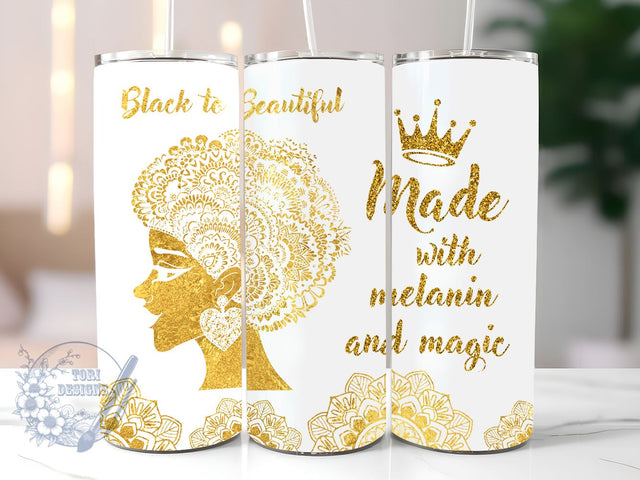Black Women 20 oz Skinny Tumbler Sublimation Design, Mandala Made With Melanin And Magic Tumbler PNG, Straight & Tapered Tumbler Wrap PNG, Instant Digital Download PNG Sublimation ToriDesigns 