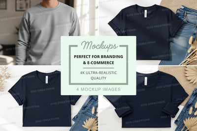 Blank navy t-shirt mockup on jeans casual display Mock Up Photo Designangry 