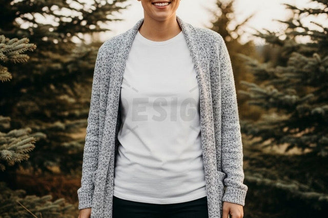 Blank white t-shirt mockup with cardigan Mock Up Photo Designangry 