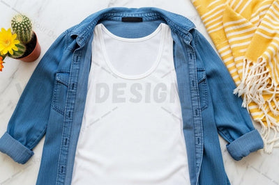 Blank white t-shirt mockup with denim jacket Mock Up Photo Regulrcrative 