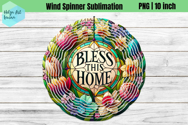 Bless this Home, Religious, Wind Spinner Sublimation Sublimation Helga Art 