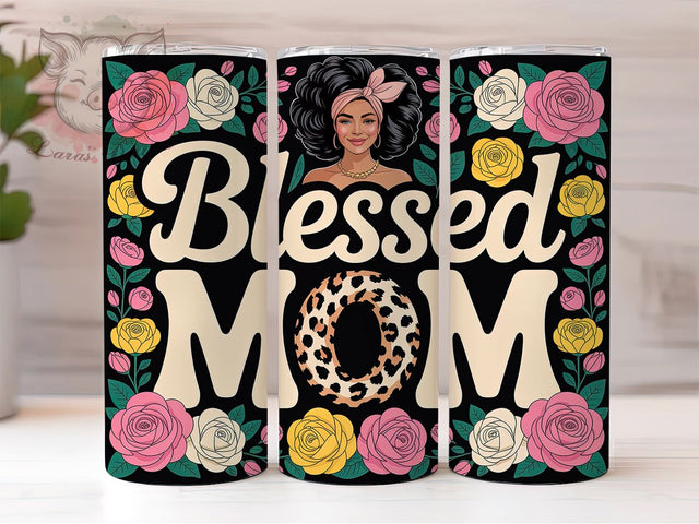 Blessed Afro Mom Tumbler, Blessed Mom Theme, Vibrant Artistic Wrap, Seamless Boho Design, Empowered Feminine Motif, Bold Modern Print, Inspirational Motherhood Style, Colorful Chic Glow, 20Oz Tumbler, S Sublimation Lara' s Designs 