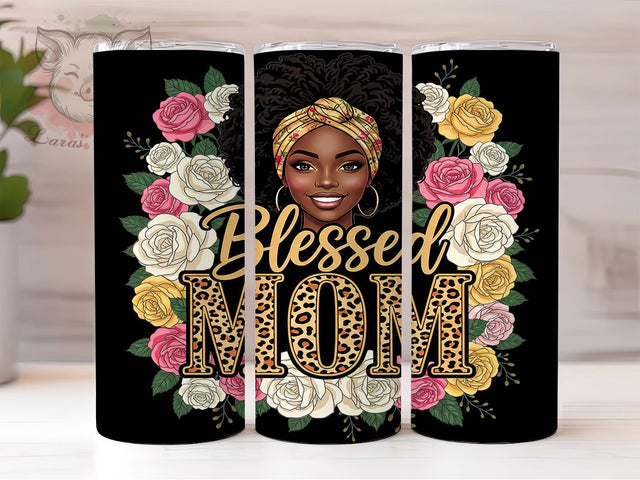 Blessed Afro Mom Tumbler, Blessed Mom Theme, Vibrant Artistic Wrap, Seamless Boho Design, Empowered Feminine Motif, Bold Modern Print, Inspirational Motherhood Style, Colorful Chic Glow, 20Oz Tumbler, S Sublimation Lara' s Designs 