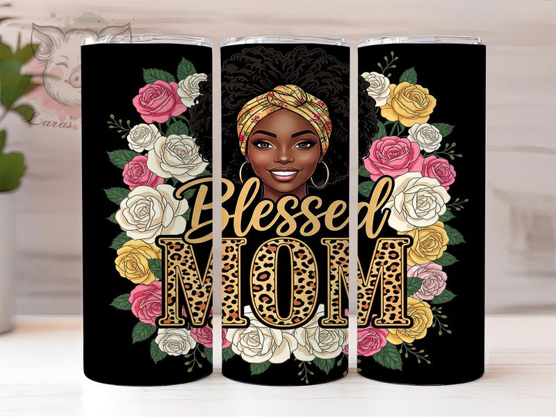 Blessed Afro Mom Tumbler, Blessed Mom Theme, Vibrant Artistic Wrap, Seamless Boho Design, Empowered Feminine Motif, Bold Modern Print, Inspirational Motherhood Style, Colorful Chic Glow, 20Oz Tumbler, S Sublimation Lara' s Designs 