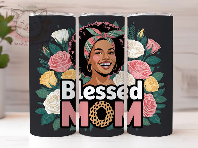 Blessed Afro Mom Tumbler, Blessed Mom Theme, Vibrant Artistic Wrap, Seamless Boho Design, Empowered Feminine Motif, Bold Modern Print, Inspirational Motherhood Style, Colorful Chic Glow, 20Oz Tumbler, S Sublimation Lara' s Designs 