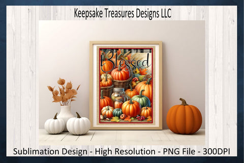 Blessed Autumn Pumpkin Garden Flag, Sublimation PNG, Autumn Home Decor Wall Art, Digital Download Sublimation Keepsake Treasures Designs LLC. 