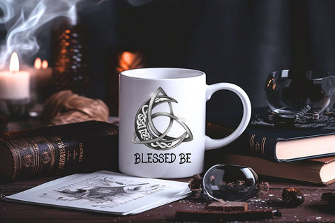 Blessed Be Celestial Crescent Moon with Celtic Pattern | Witchy moon | Wiccan Moon | Cute witch shirt | Tumbler and mug design | Printable Sublimation Willow Paige Farms 