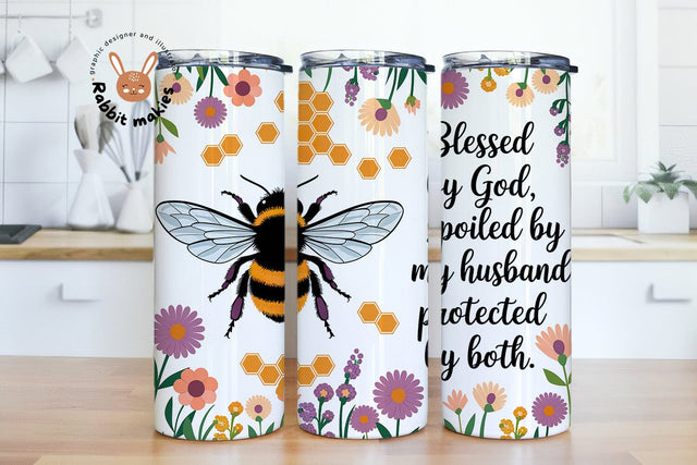 Blessed by God Spoiled by My Husband 20 oz Skinny Tumbler Wrap Digital Download PNG Sublimation Rabbitmakies 