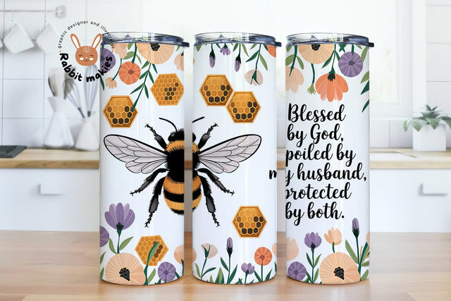 Blessed by God Spoiled by My Husband 20 oz Skinny Tumbler Wrap Digital Download PNG Sublimation Rabbitmakies 