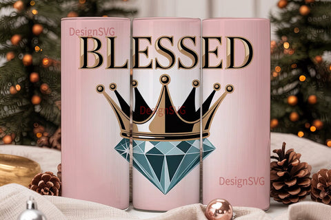 Blessed Crown & Diamond 20oz Tumbler Sublimation DesignSVG 