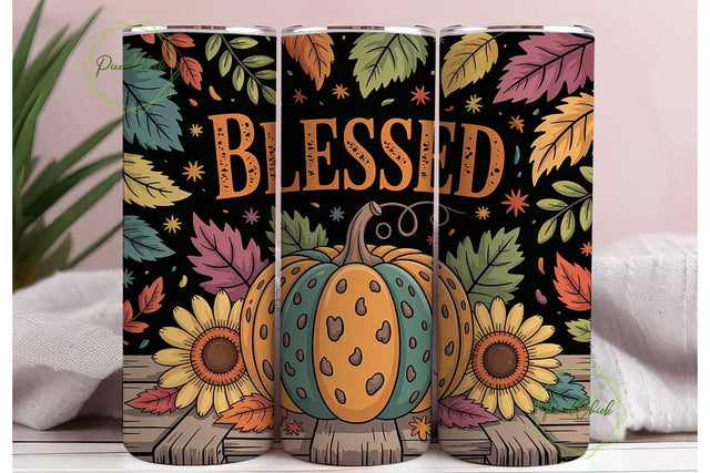Blessed Fall Pumpkin 20oz Tumbler Wrap Sublimation PixelChick 