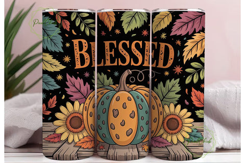 Blessed Fall Pumpkin 20oz Tumbler Wrap Sublimation PixelChick 