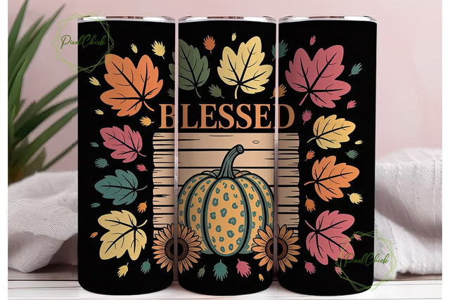 Blessed Fall Pumpkin 20oz Tumbler Wrap Sublimation PixelChick 