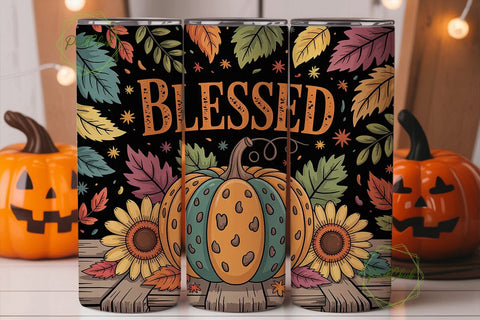Blessed Fall Pumpkin 20oz Tumbler Wrap Sublimation PixelChick 