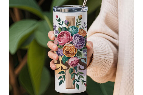 Blessed Floral Cross 20oz Tumbler Wrap Sublimation DesignSVG 