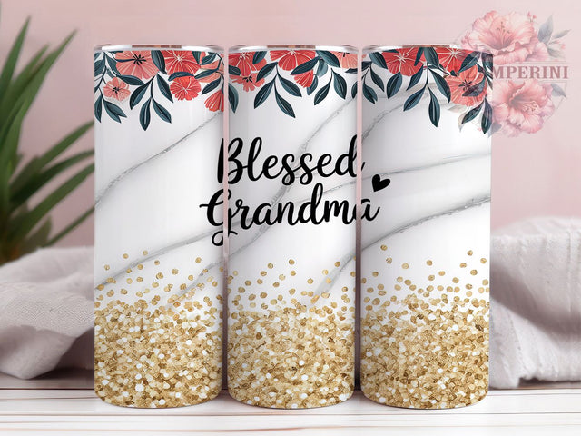 Blessed Grandma Floral Glitter Tumbler, Floral Glitter Tumbler Wrap, Marble Tumbler Design, 20Oz Tumbler Sublimation, Grandma Gift Tumbler, Glitter Floral Tumbler Sublimation Li Zamperini 