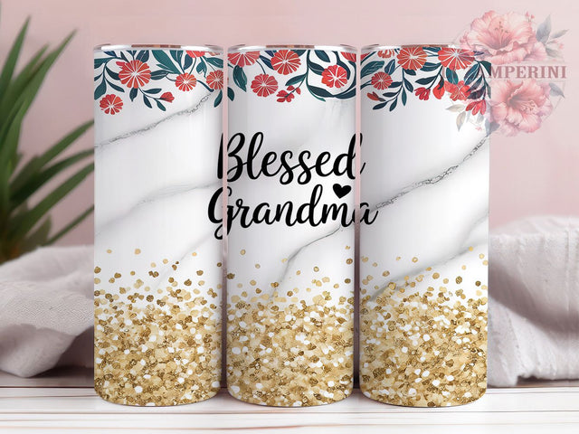Blessed Grandma Floral Glitter Tumbler, Floral Glitter Tumbler Wrap, Marble Tumbler Design, 20Oz Tumbler Sublimation, Grandma Gift Tumbler, Glitter Floral Tumbler Sublimation Li Zamperini 