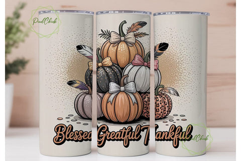Blessed Grateful Thankful Tumbler Wrap Sublimation PixelChick 