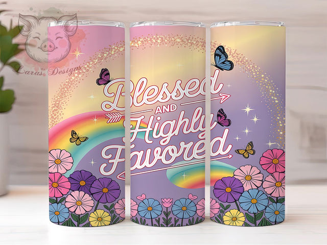 Blessed & Highly Favored Tumbler, Christian Affirmation Wrap, 20Oz Skinny Tumbler, Faith Sublimation Design, Inspirational Scripture Tumbler, Spiritual Quote Wrap, Positive Affirmation Tumbler Sublimation Lara' s Designs 