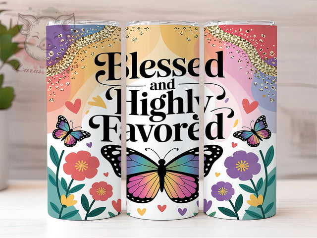 Blessed & Highly Favored Tumbler, Christian Affirmation Wrap, 20Oz Skinny Tumbler, Faith Sublimation Design, Inspirational Scripture Tumbler, Spiritual Quote Wrap, Positive Affirmation Tumbler Sublimation Lara' s Designs 