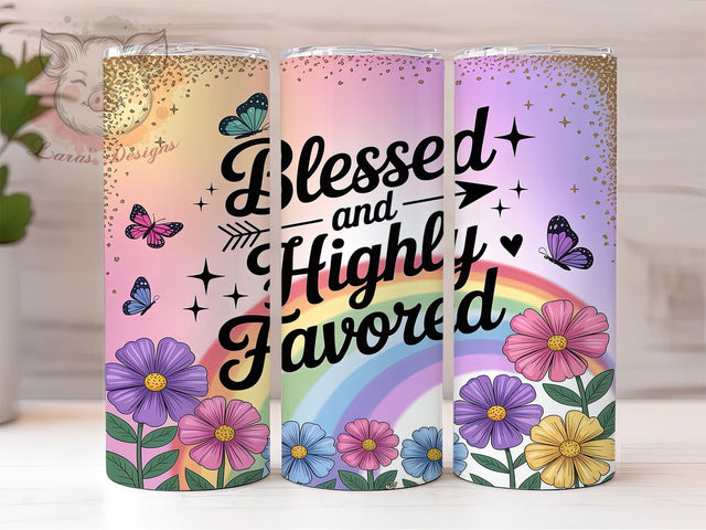 Blessed & Highly Favored Tumbler, Christian Affirmation Wrap, 20Oz Skinny Tumbler, Faith Sublimation Design, Inspirational Scripture Tumbler, Spiritual Quote Wrap, Positive Affirmation Tumbler Sublimation Lara' s Designs 