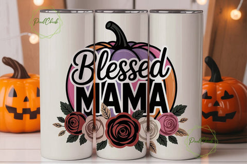 Blessed Mama Fall 20oz Tumbler Wrap Sublimation PixelChick 