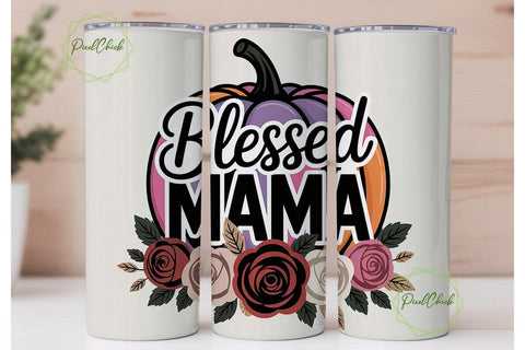 Blessed Mama Fall 20oz Tumbler Wrap Sublimation PixelChick 