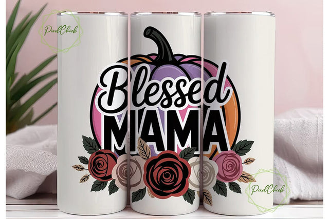 Blessed Mama Fall 20oz Tumbler Wrap Sublimation PixelChick 