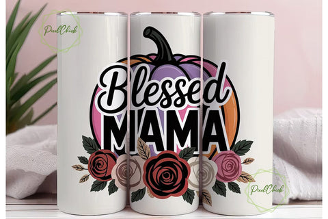 Blessed Mama Fall 20oz Tumbler Wrap Sublimation PixelChick 