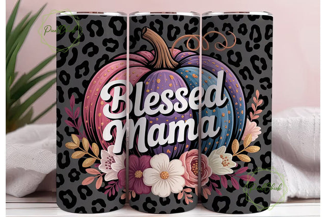 Blessed Mama Fall Pumpkin 20oz Tumbler Sublimation PixelChick 