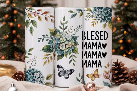 Blessed Mama Floral Tumbler Wrap Sublimation DesignSVG 