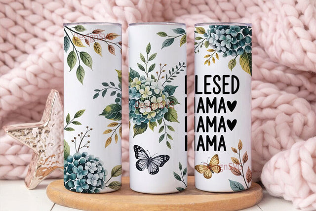 Blessed Mama Floral Tumbler Wrap Sublimation DesignSVG 