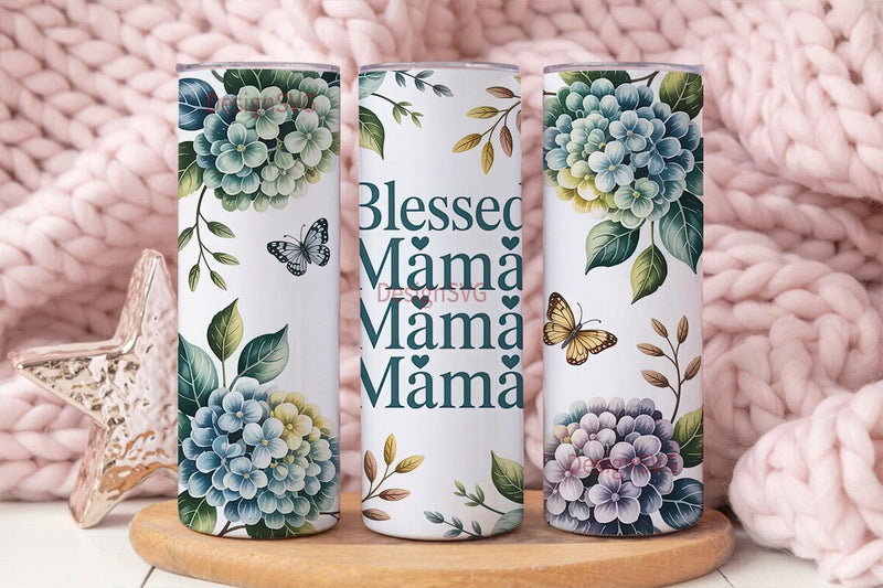 Blessed Mama Floral Tumbler Wrap Sublimation DesignSVG 