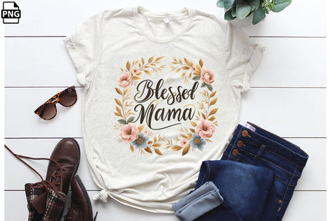 Blessed Mama Mother's Day PNG Clipart Printable File Sublimation Creativedesigntee 