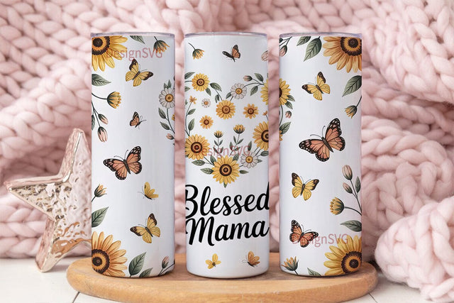 Blessed Mama Sunflower Tumbler Wrap Sublimation DesignSVG 