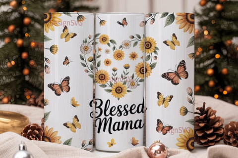Blessed Mama Sunflower Tumbler Wrap Sublimation DesignSVG 