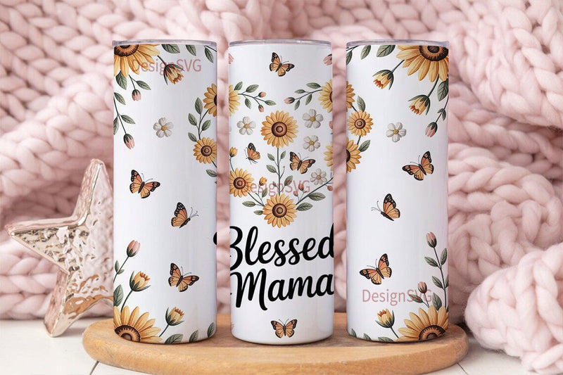 Blessed Mama Sunflower Tumbler Wrap Sublimation DesignSVG 