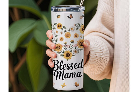 Blessed Mama Sunflower Tumbler Wrap Sublimation DesignSVG 