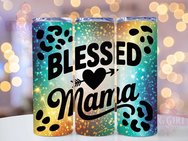Blessed Mama Teal Leopard 20oz Tumbler, Teal Gold Glitter, Leopard Print Wrap, Sublimation Wrap, 20oz Tumbler Design, PNG Tumbler Wrap, Mom Gift Sublimation SvggirlplusArt 